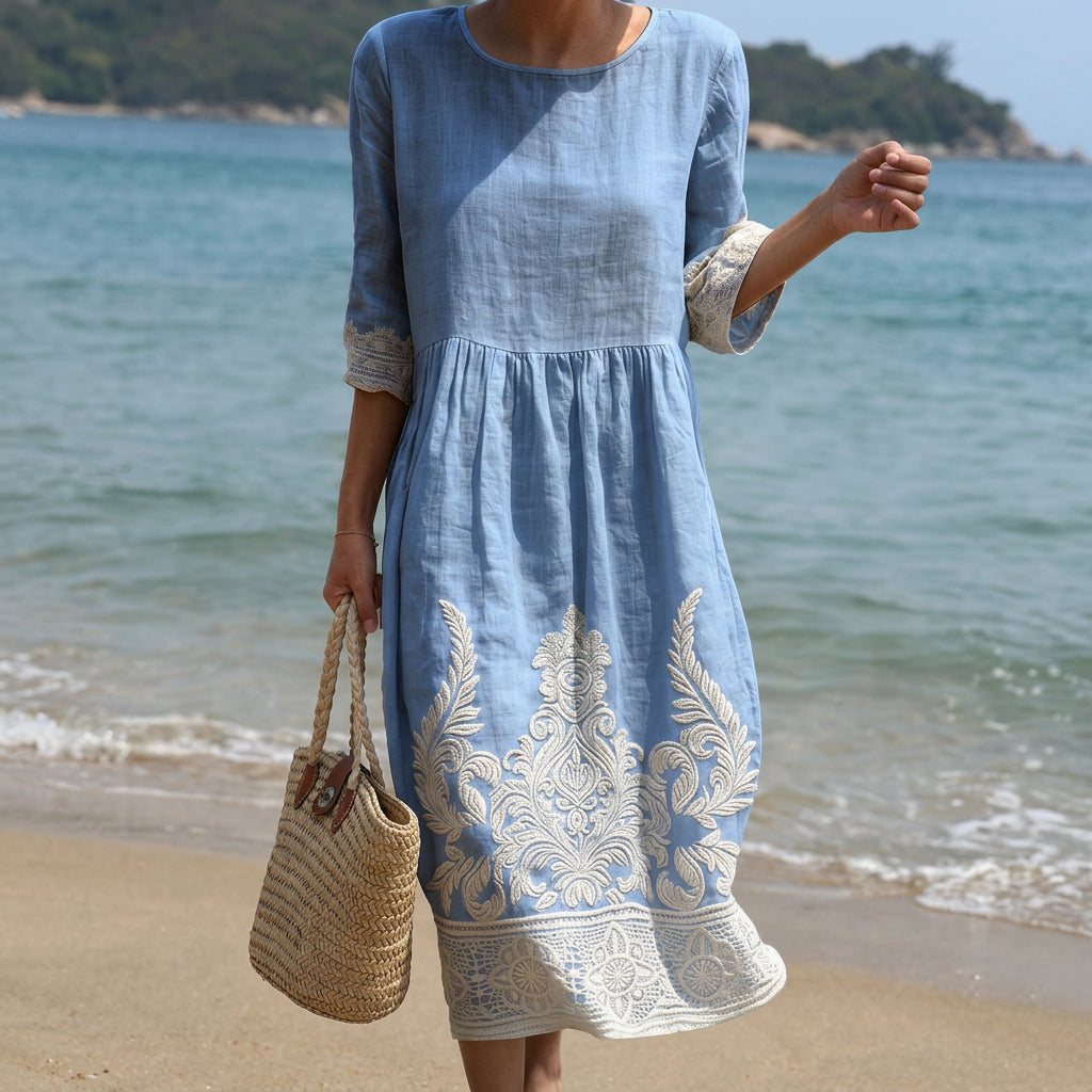 Tânia - Robe avec Imprimé de Plantes et Fleurs