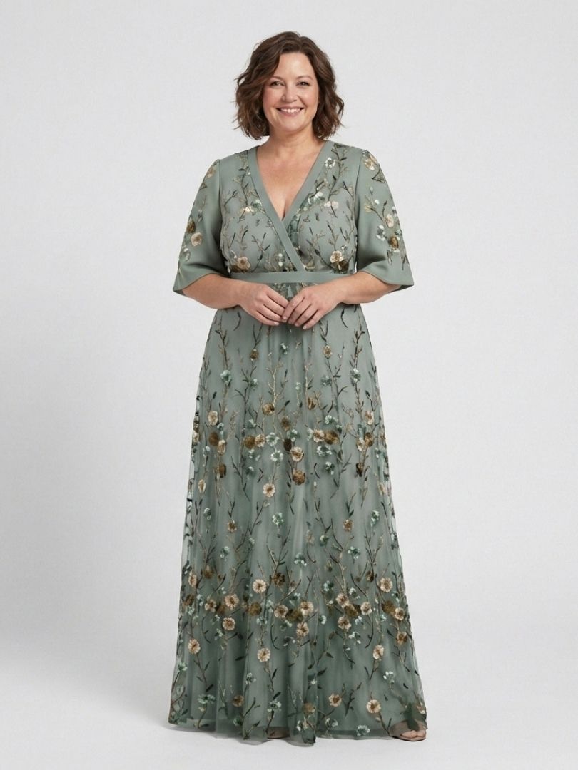 Evadne | Robe Maxi à Fleurs à Col V et Manches Courtes