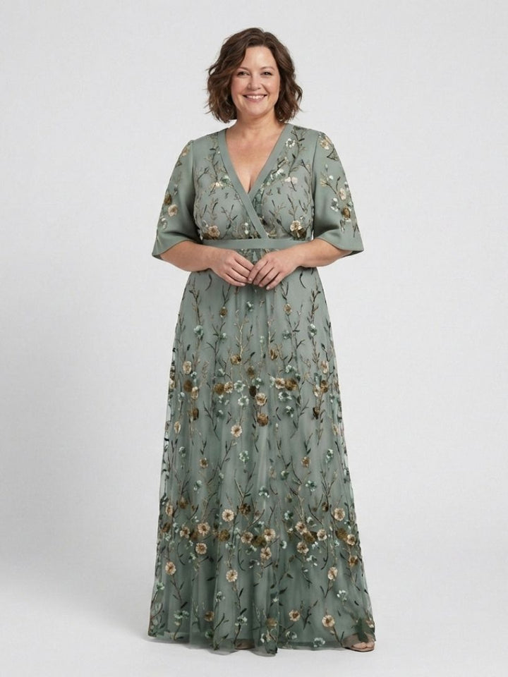 Evadne | Robe Maxi à Fleurs à Col V et Manches Courtes