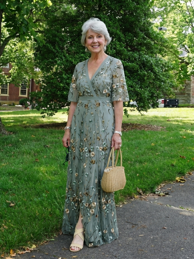 Evadne | Robe Maxi à Fleurs à Col V et Manches Courtes