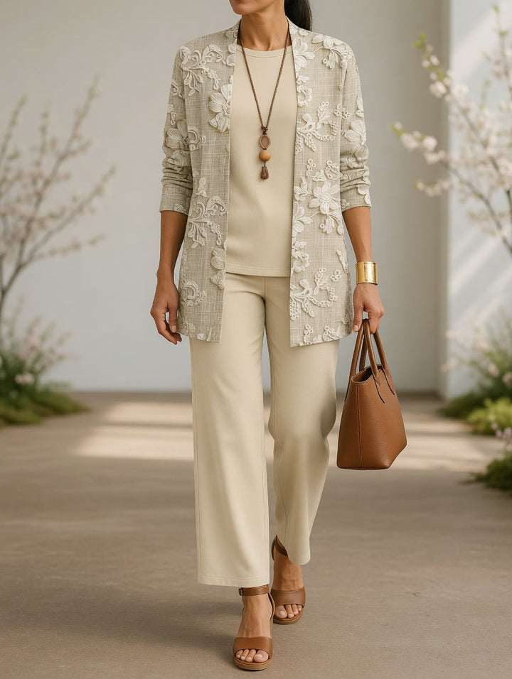 Ivory — Ensemble trois pièces à broderie florale