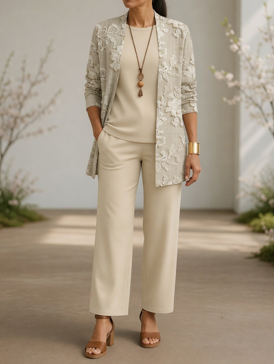 Ivory — Ensemble trois pièces à broderie florale