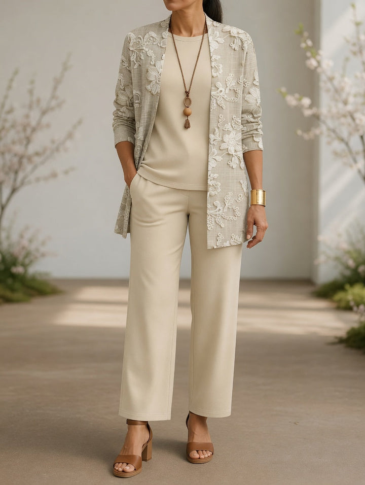 Ivory — Ensemble trois pièces à broderie florale