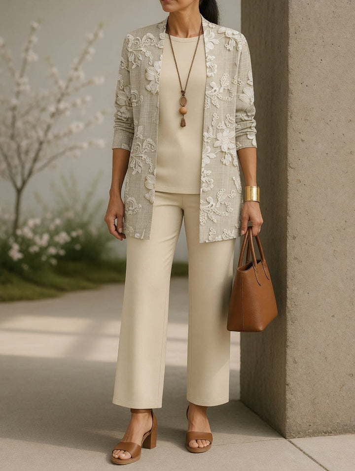 Ivory — Ensemble trois pièces à broderie florale