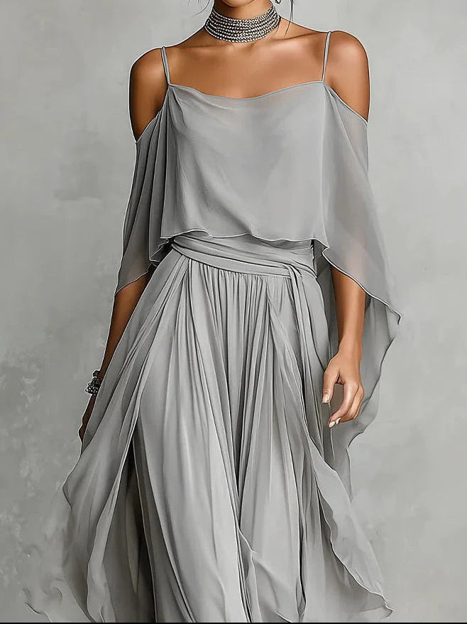 Isabela | Ensemble fluide gris avec top à bretelles et pantalon léger