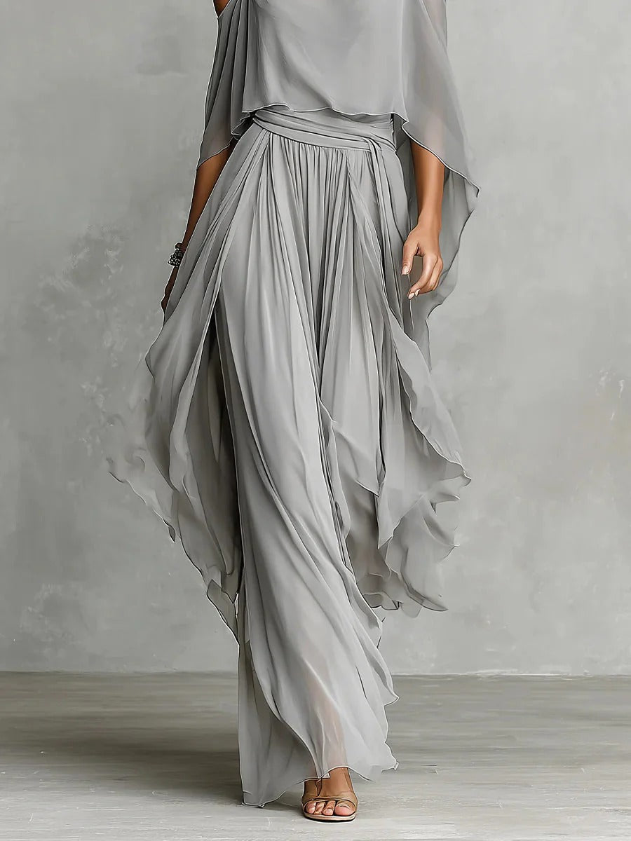 Isabela | Ensemble fluide gris avec top à bretelles et pantalon léger