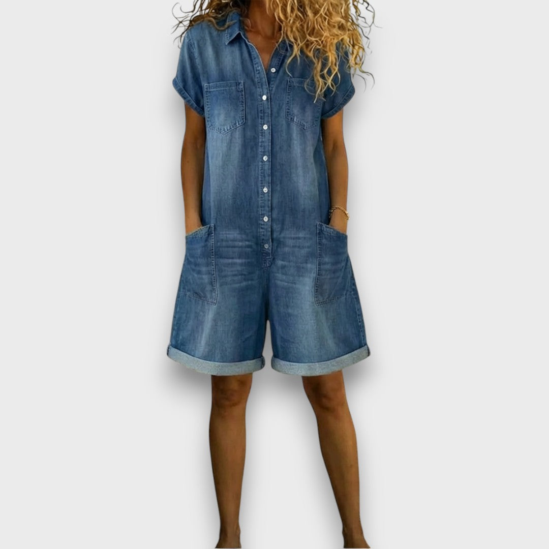 Joan™ | Salopette courte en effet denim