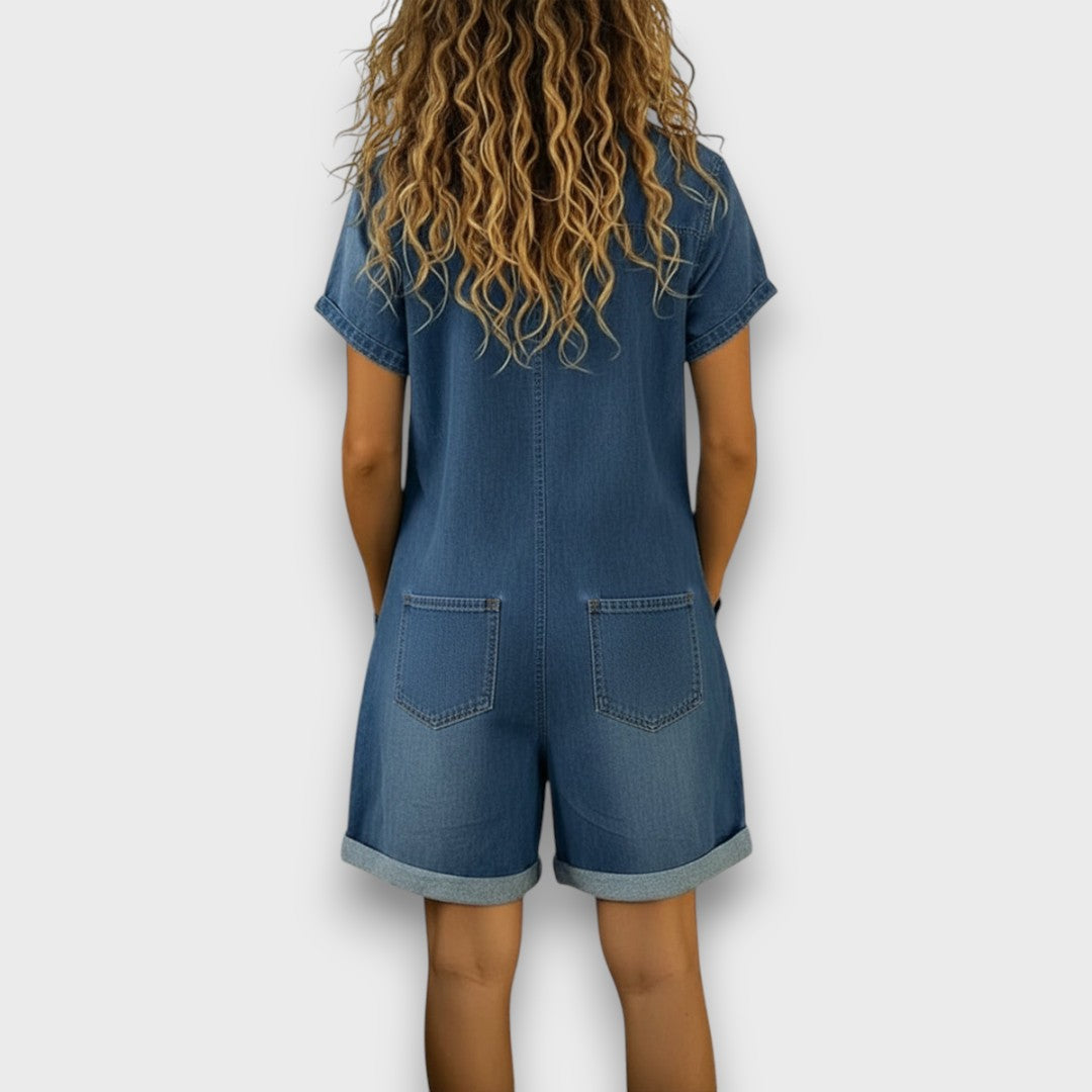 Joan™ | Salopette courte en effet denim
