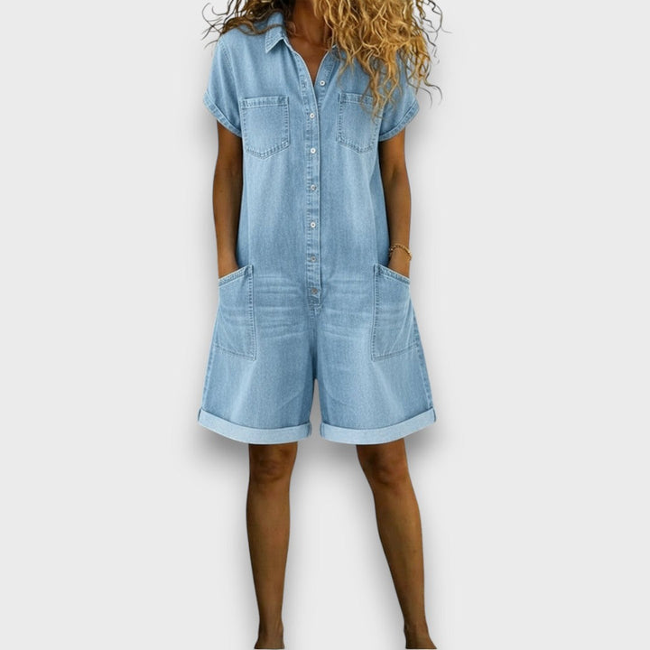 Joan™ | Salopette courte en effet denim