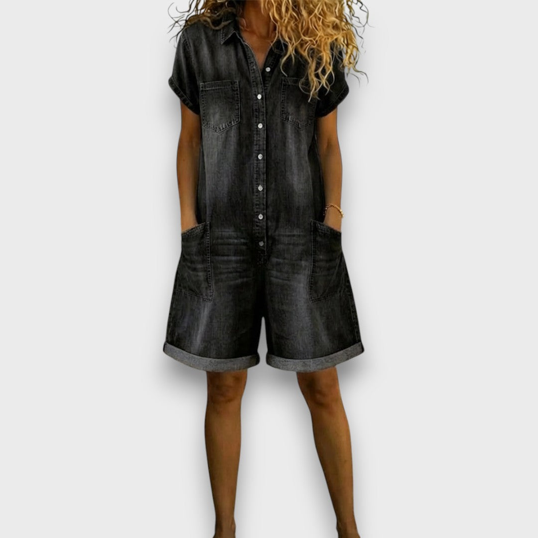 Joan™ | Salopette courte en effet denim