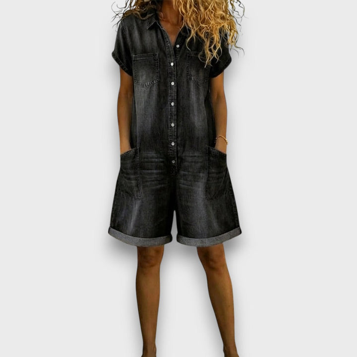 Joan™ | Salopette courte en effet denim