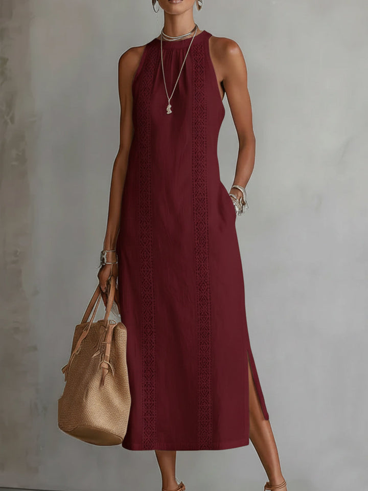 Bianca - Robe midi en lin avec col Mao