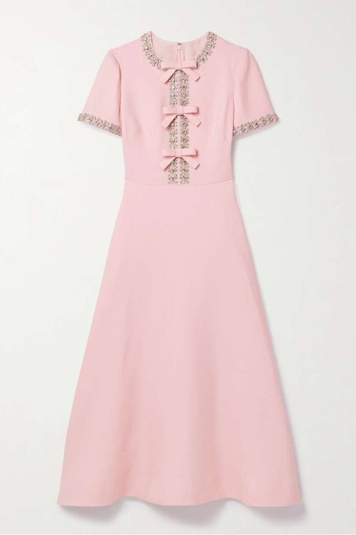 Robe midi Zoe avec nœud et décorations en cristal