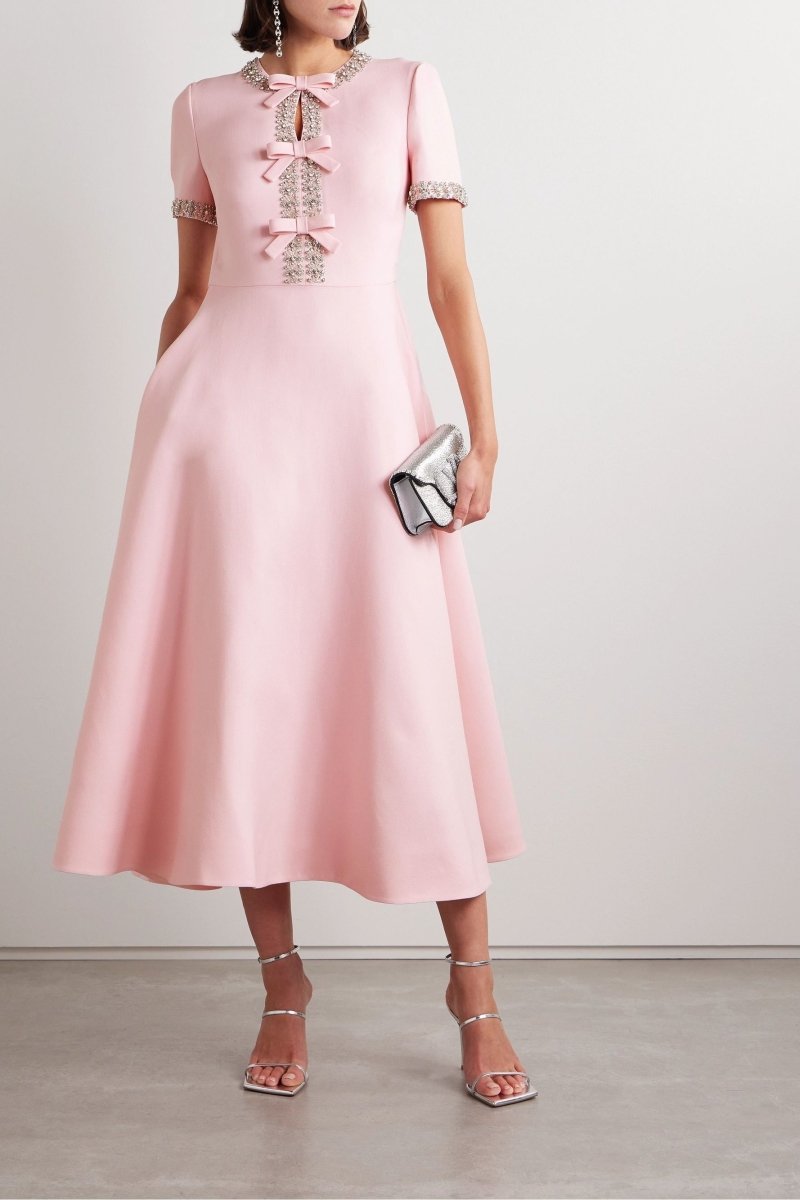 Robe midi Zoe avec nœud et décorations en cristal